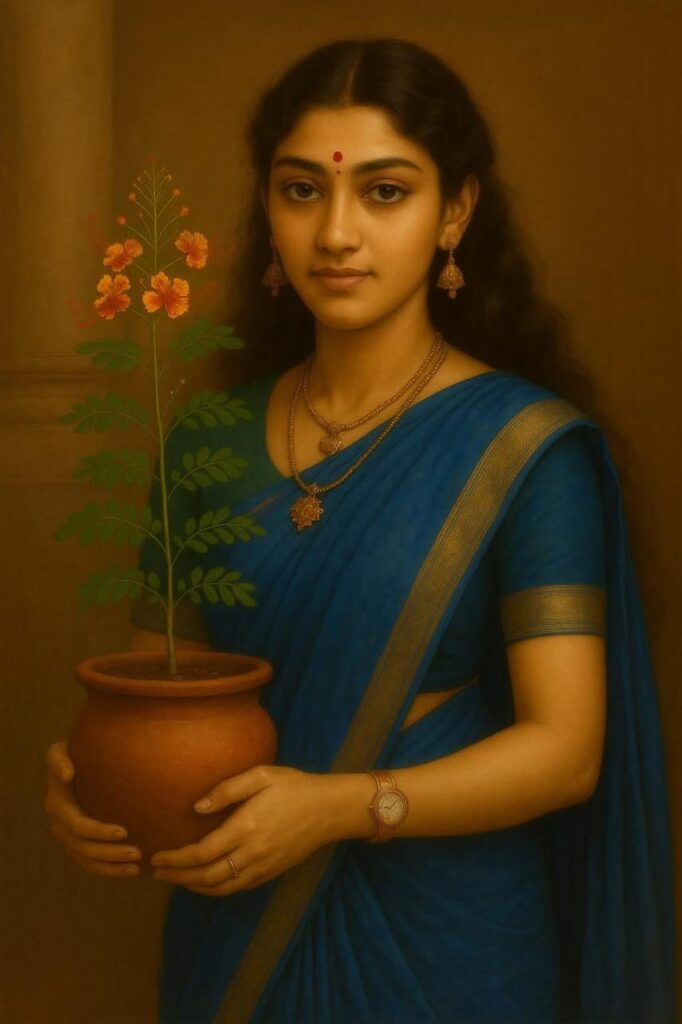 Crossroads of Love women wth flower pot of Self 