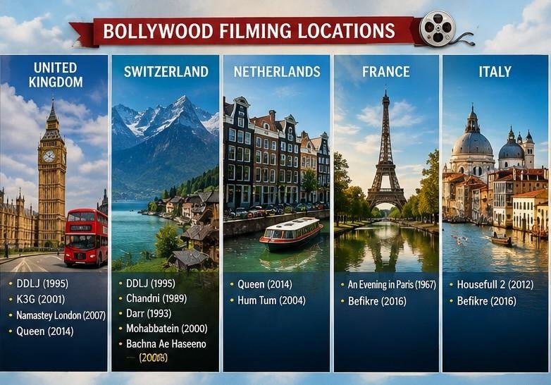 European locations featured in famous Bollywood